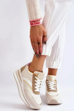 Boto Sneakersy Damskie*Buty Sportowe Na Koturnie Beżowe Hermain