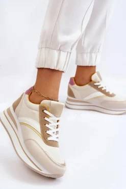 Boto Sneakersy Damskie*Buty Sportowe Na Koturnie Beżowe Hermain