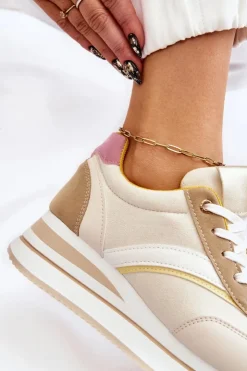 Boto Sneakersy Damskie*Buty Sportowe Na Koturnie Beżowe Hermain
