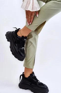 Damskie GOE Buty Sportowe Na Masywnej Platformie LL2N4030 Czarne