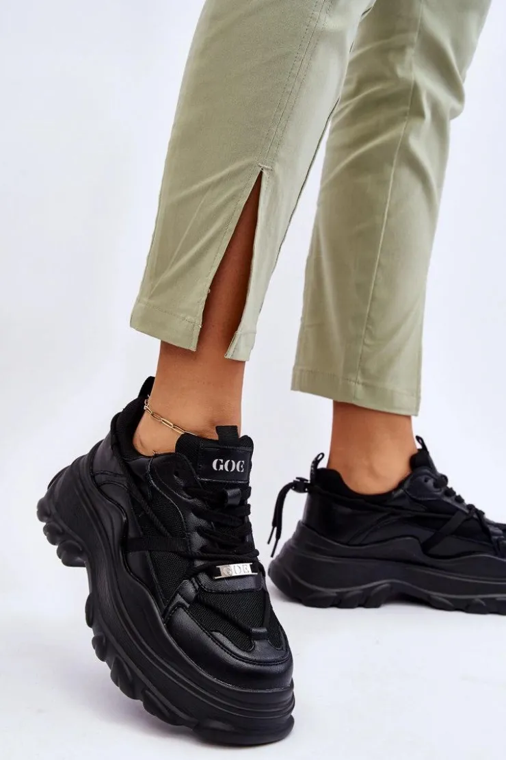 Damskie GOE Buty Sportowe Na Masywnej Platformie LL2N4030 Czarne