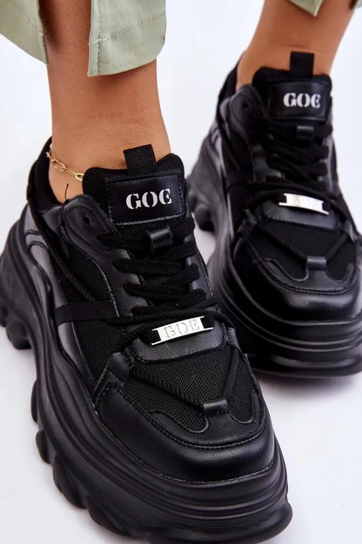 Damskie GOE Buty Sportowe Na Masywnej Platformie LL2N4030 Czarne
