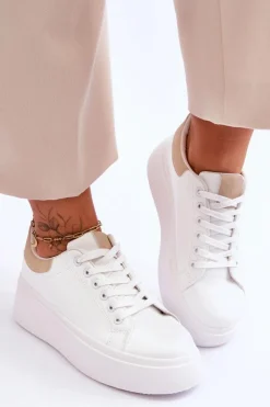 Damskie Boto Buty Sportowe Na Masywnej Platformie Biało-Beżowe Boneti