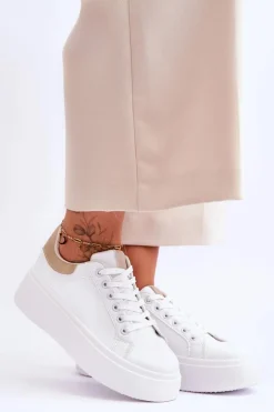 Damskie Boto Buty Sportowe Na Masywnej Platformie Biało-Beżowe Boneti