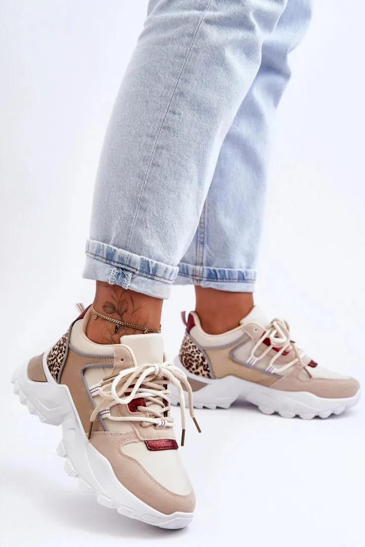 Boto Buty Sportowe Na Platformie|Sneakersy Damskie*Buty Sportowe Na Masywnej Podeszwie Beżowe Corena