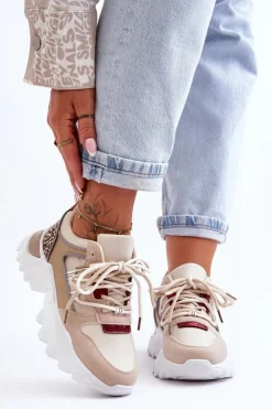 Boto Buty Sportowe Na Platformie|Sneakersy Damskie*Buty Sportowe Na Masywnej Podeszwie Beżowe Corena