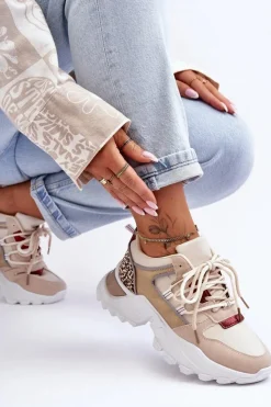 Boto Buty Sportowe Na Platformie|Sneakersy Damskie*Buty Sportowe Na Masywnej Podeszwie Beżowe Corena