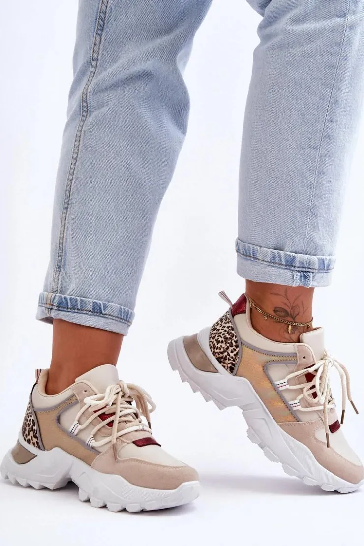 Boto Buty Sportowe Na Platformie|Sneakersy Damskie*Buty Sportowe Na Masywnej Podeszwie Beżowe Corena