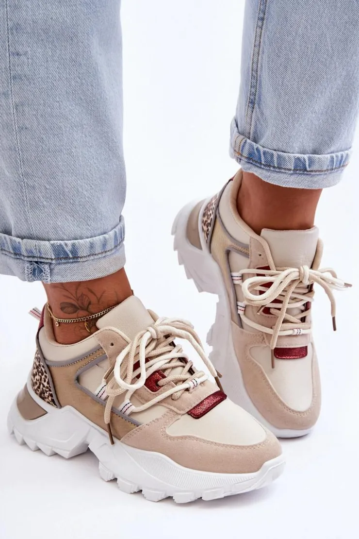 Boto Buty Sportowe Na Platformie|Sneakersy Damskie*Buty Sportowe Na Masywnej Podeszwie Beżowe Corena
