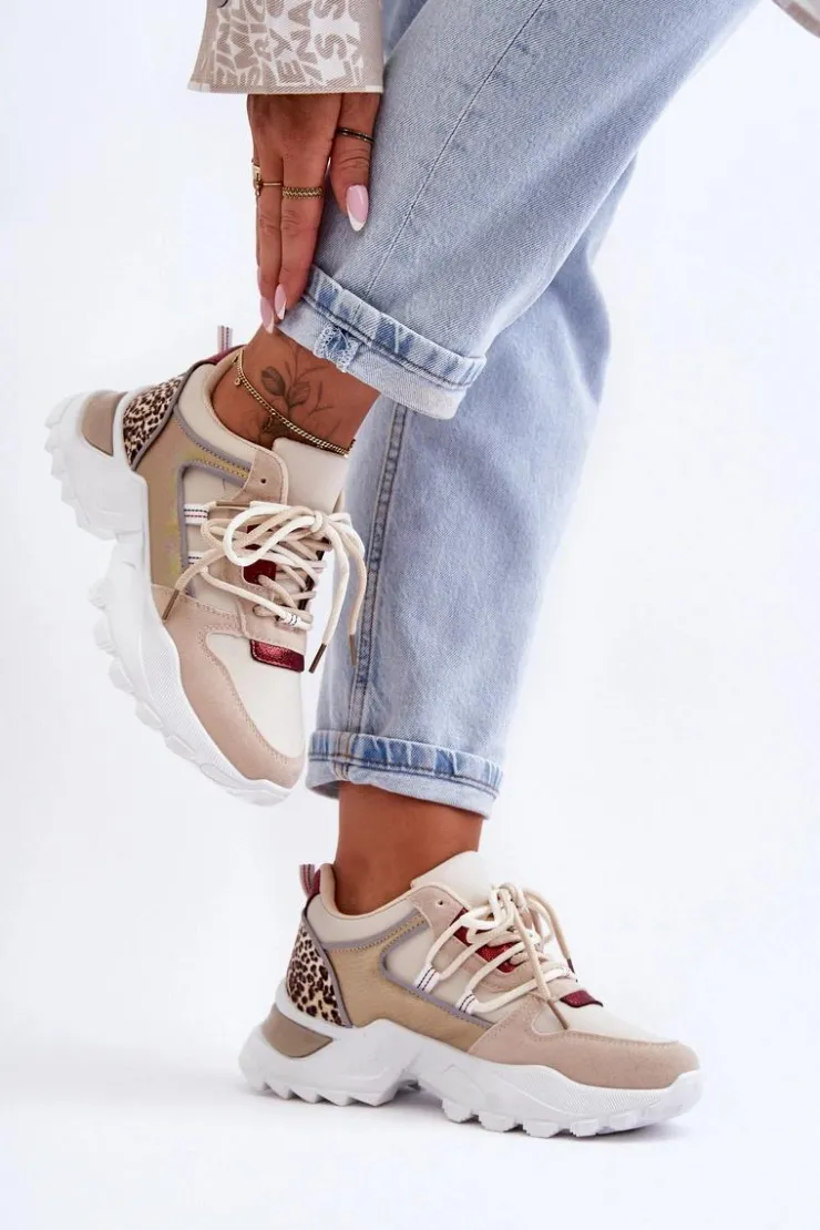 Boto Buty Sportowe Na Platformie|Sneakersy Damskie*Buty Sportowe Na Masywnej Podeszwie Beżowe Corena