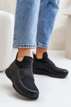 Clearance Artiker Buty Sportowe Na Platformie Skórzane Czarne 55C0035