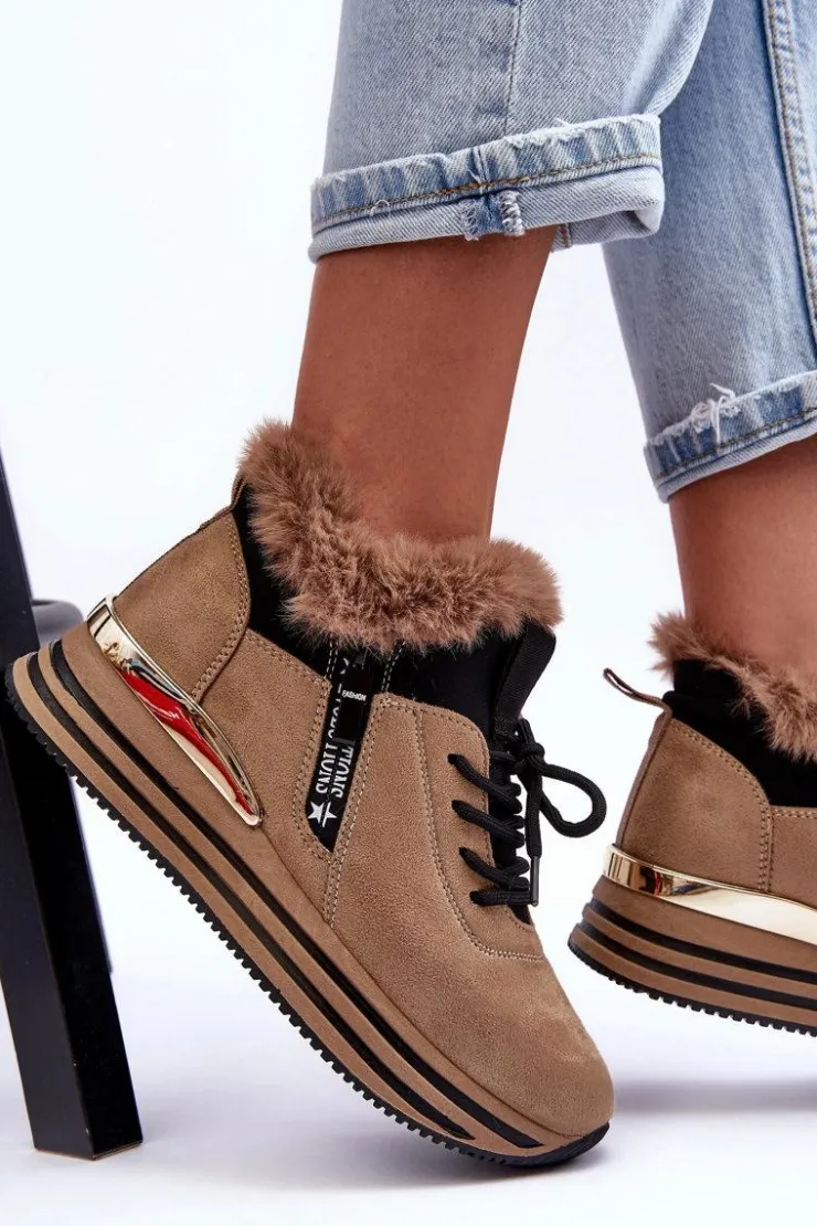 Boto Buty Sportowe Na Platformie|Sneakersy Damskie*Buty Sportowe Na Platformie Z Futerkiem Ciemnobeżowe Jamarie Beżowy