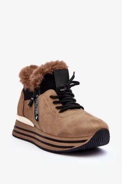 Boto Buty Sportowe Na Platformie|Sneakersy Damskie*Buty Sportowe Na Platformie Z Futerkiem Ciemnobeżowe Jamarie Beżowy