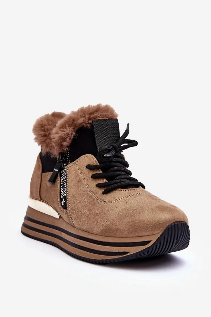 Boto Buty Sportowe Na Platformie|Sneakersy Damskie*Buty Sportowe Na Platformie Z Futerkiem Ciemnobeżowe Jamarie Beżowy