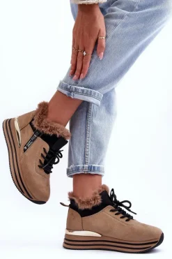 Boto Buty Sportowe Na Platformie|Sneakersy Damskie*Buty Sportowe Na Platformie Z Futerkiem Ciemnobeżowe Jamarie Beżowy
