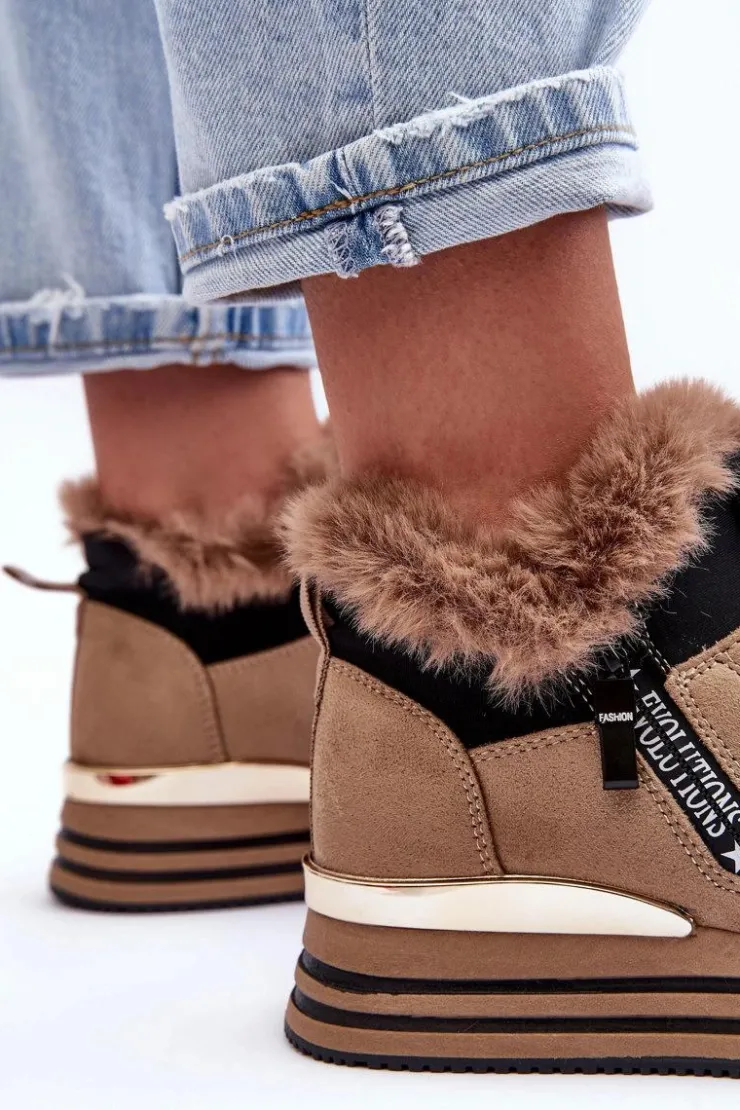 Boto Buty Sportowe Na Platformie|Sneakersy Damskie*Buty Sportowe Na Platformie Z Futerkiem Ciemnobeżowe Jamarie Beżowy