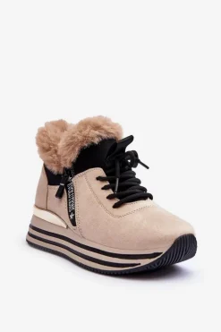 Boto Buty Sportowe Na Platformie Z Futerkiem Beżowe Jamarie