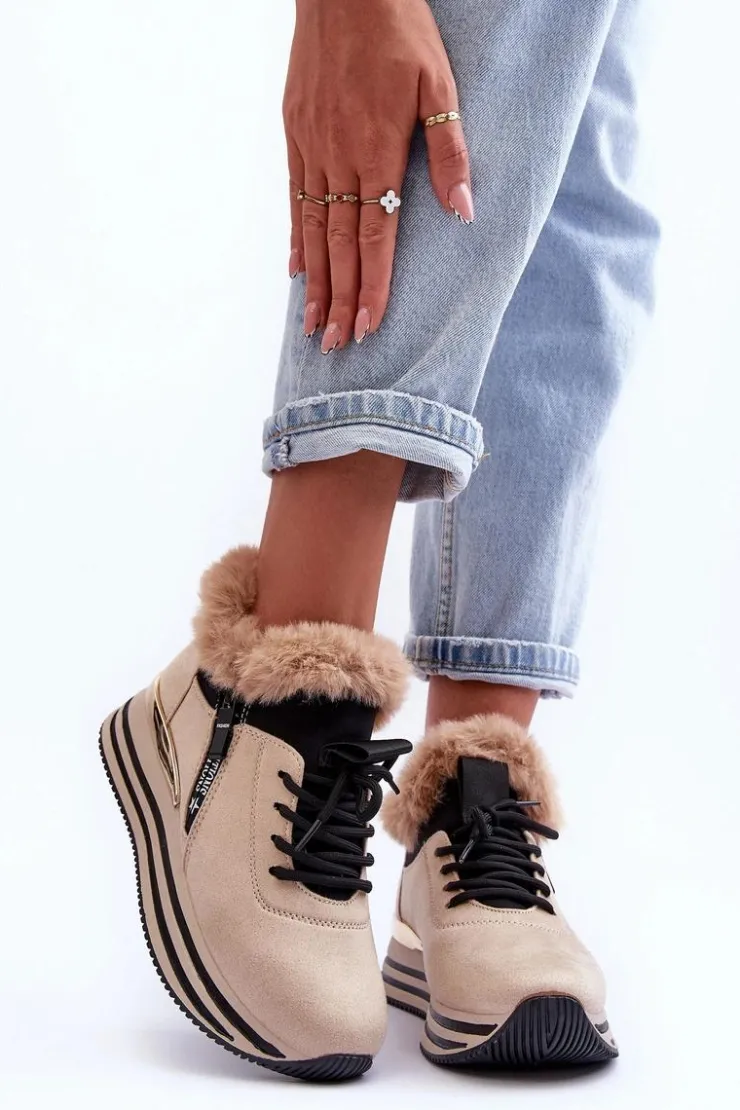 Boto Buty Sportowe Na Platformie Z Futerkiem Beżowe Jamarie