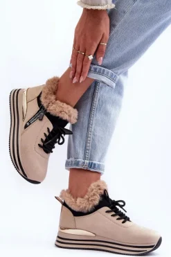 Boto Buty Sportowe Na Platformie Z Futerkiem Beżowe Jamarie