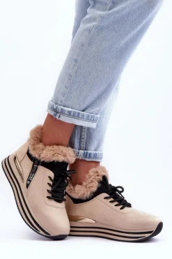 Boto Buty Sportowe Na Platformie Z Futerkiem Beżowe Jamarie