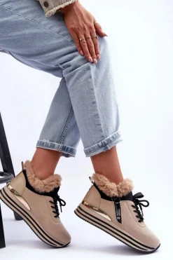 Boto Buty Sportowe Na Platformie Z Futerkiem Beżowe Jamarie