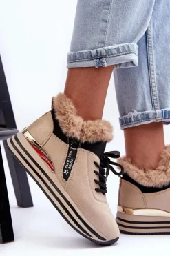 Boto Buty Sportowe Na Platformie Z Futerkiem Beżowe Jamarie