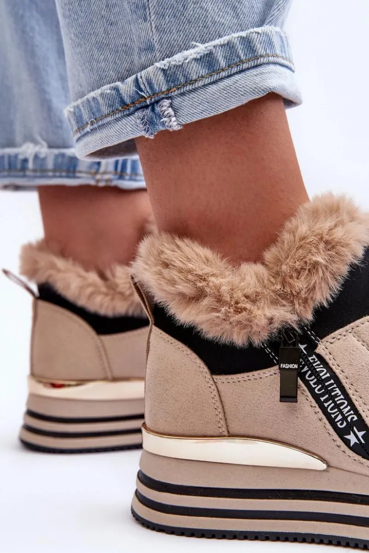 Boto Buty Sportowe Na Platformie Z Futerkiem Beżowe Jamarie