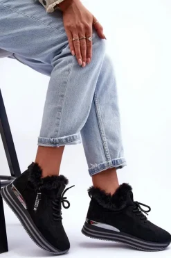 Sale Boto Buty Sportowe Na Platformie Z Futerkiem Czarne Jamarie Czarny