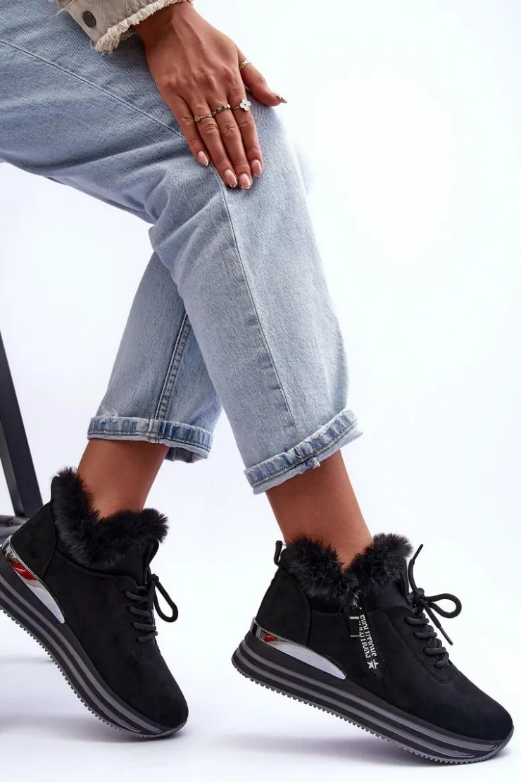 Sale Boto Buty Sportowe Na Platformie Z Futerkiem Czarne Jamarie Czarny