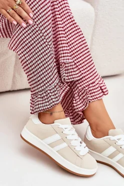 Boto Sneakersy Damskie*Buty Sportowe Sneakersy Damskie Z Eko Skóry Beżowe Ravina Beżowy