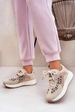 Boto Buty Sportowe Na Platformie|Sneakersy Damskie*Buty Sportowe Sneakersy Damskie Na Platformie Panterka Beżowe Pumbes Beżowy