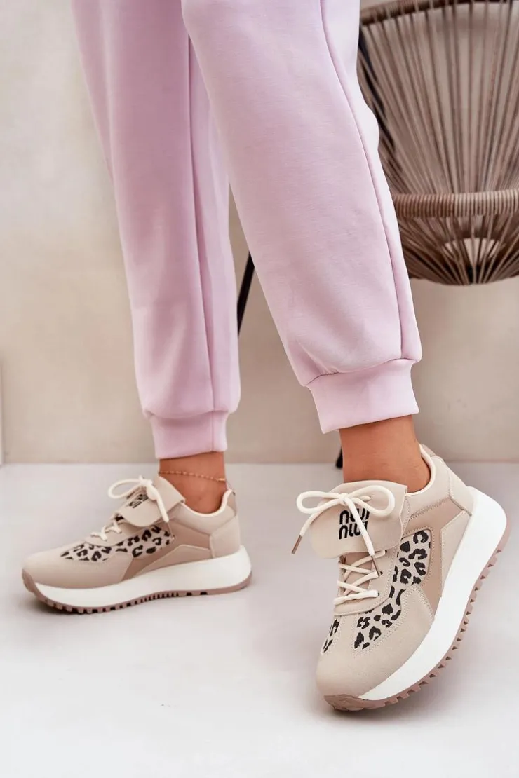 Boto Buty Sportowe Na Platformie|Sneakersy Damskie*Buty Sportowe Sneakersy Damskie Na Platformie Panterka Beżowe Pumbes Beżowy