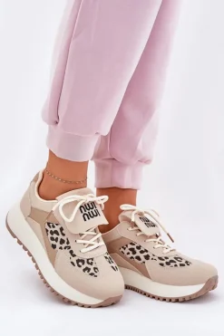 Boto Buty Sportowe Na Platformie|Sneakersy Damskie*Buty Sportowe Sneakersy Damskie Na Platformie Panterka Beżowe Pumbes Beżowy