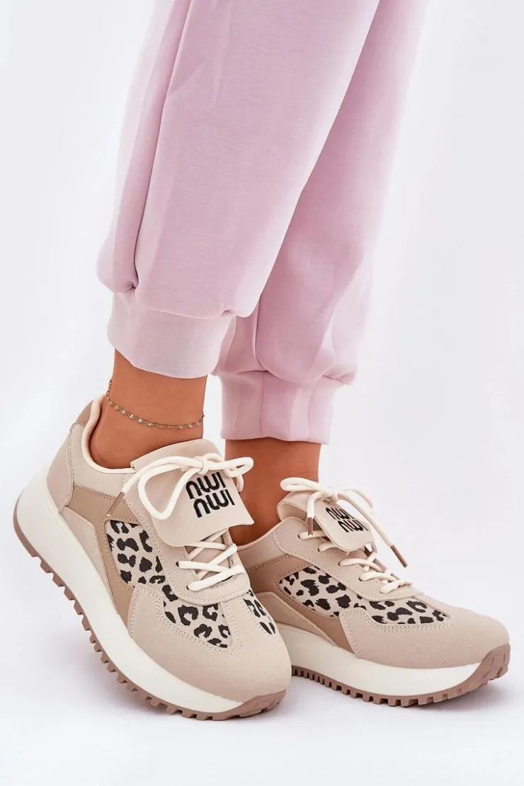 Boto Buty Sportowe Na Platformie|Sneakersy Damskie*Buty Sportowe Sneakersy Damskie Na Platformie Panterka Beżowe Pumbes Beżowy