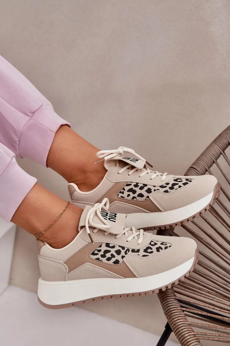 Boto Buty Sportowe Na Platformie|Sneakersy Damskie*Buty Sportowe Sneakersy Damskie Na Platformie Panterka Beżowe Pumbes Beżowy