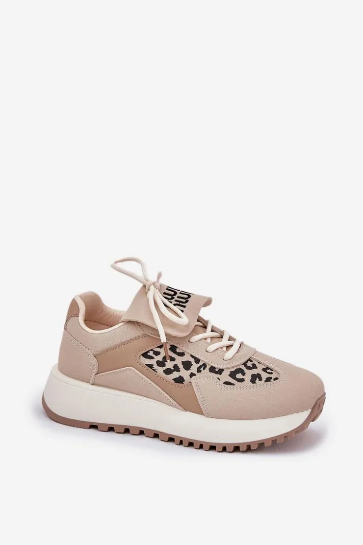 Boto Buty Sportowe Na Platformie|Sneakersy Damskie*Buty Sportowe Sneakersy Damskie Na Platformie Panterka Beżowe Pumbes Beżowy