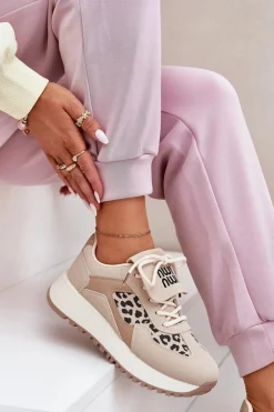 Boto Buty Sportowe Na Platformie|Sneakersy Damskie*Buty Sportowe Sneakersy Damskie Na Platformie Panterka Beżowe Pumbes Beżowy