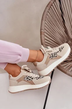 Boto Buty Sportowe Na Platformie|Sneakersy Damskie*Buty Sportowe Sneakersy Damskie Na Platformie Panterka Beżowe Pumbes Beżowy