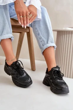 Online Boto Buty Sportowe Sneakersy Damskie Na Masywnej Podeszwie Czarne Lerista