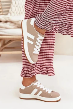 Boto Sneakersy Damskie*Buty Sportowe Sneakersy Damskie Z Eko Skóry Ciemnobeżowe Ravina