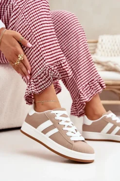 Boto Sneakersy Damskie*Buty Sportowe Sneakersy Damskie Z Eko Skóry Ciemnobeżowe Ravina