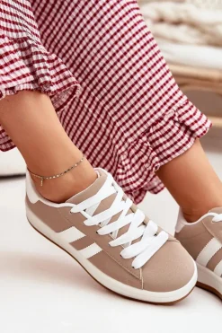 Boto Sneakersy Damskie*Buty Sportowe Sneakersy Damskie Z Eko Skóry Ciemnobeżowe Ravina