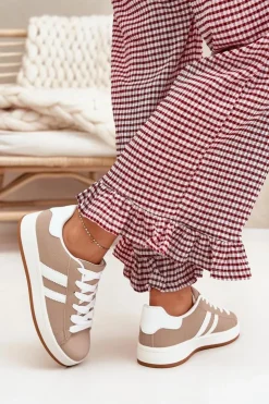 Boto Sneakersy Damskie*Buty Sportowe Sneakersy Damskie Z Eko Skóry Ciemnobeżowe Ravina