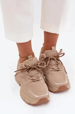 Boto Buty Sportowe Sneakersy Damskie Z Podwójnym Sznurowaniem Beżowe Annelie Beżowy
