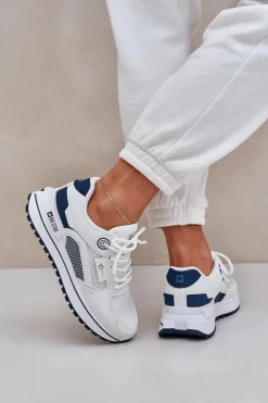Outlet Big Star Shoes Buty Sportowe Sneakersy Damskie Big Star NN274A103 HI-POLY SYSTEM Biało-Granatowe