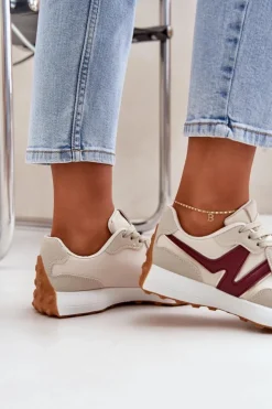 Boto Sneakersy Damskie*Buty Sportowe Sneakersy Damskie Beżowo-Bordowe Britma Beżowy