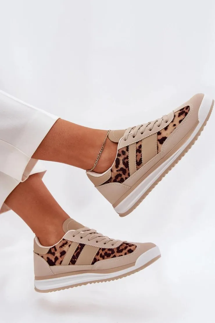 Outlet Boto Buty Sportowe Sneakersy Damskie Panterka Beżowo-Brązowe Galabis