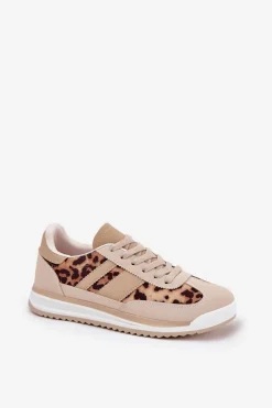 Outlet Boto Buty Sportowe Sneakersy Damskie Panterka Beżowo-Brązowe Galabis
