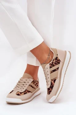 Outlet Boto Buty Sportowe Sneakersy Damskie Panterka Beżowo-Brązowe Galabis