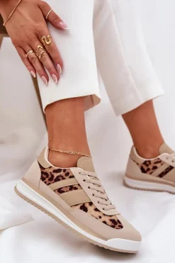 Outlet Boto Buty Sportowe Sneakersy Damskie Panterka Beżowo-Brązowe Galabis
